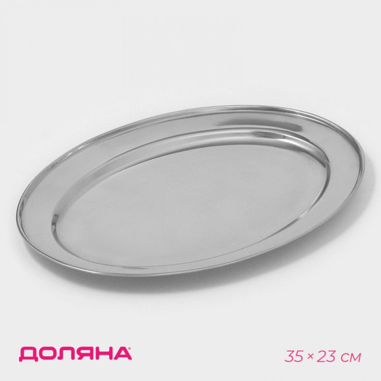 Поднос овальный из нержавеющей стали Доляна, 35×23 см, цвет серебряный 