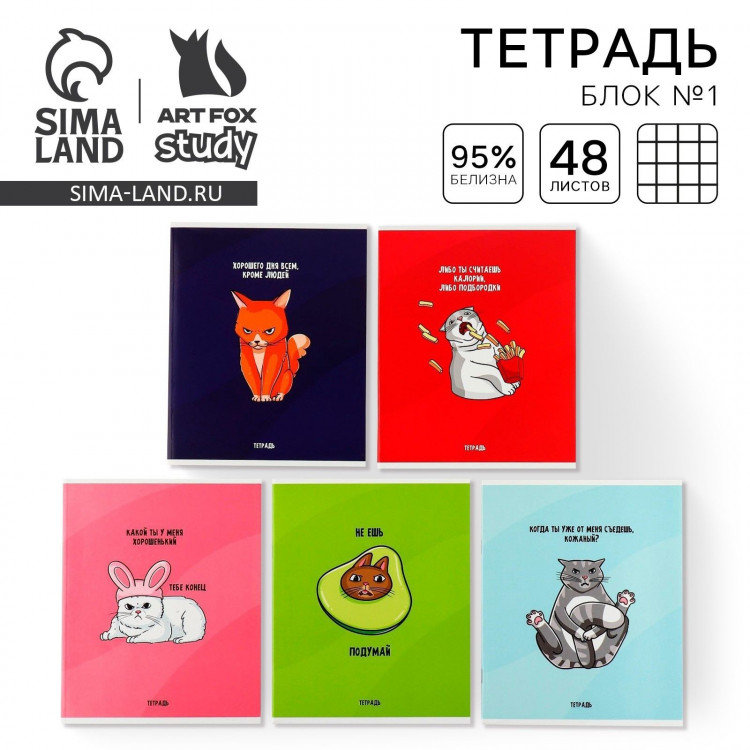 Тетрадь в клетку, 48 листов А5 на скрепке МИКС «1 сентября: Котики», обложка мелованный картон 230 гр внутренний блок №1, белизна 96% 