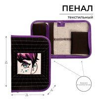 Пенал 1 секция 140 х 210 х 40 мм, откидной карман и косметичка, тканевый, Calligrata TOP Content  Взгляд 