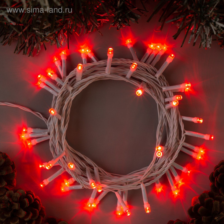 Гирлянда «Нить» 5 м, IP20, белая нить, 50 LED, свечение красное, 8 режимов, 220 В 