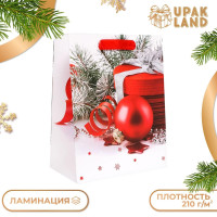 Новый год. Пакет подарочный, ламинированный, Шарики , 18 х 23 х 10 см.
