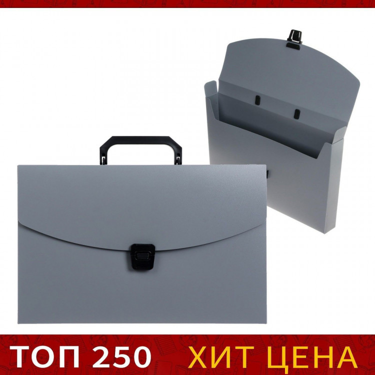 Папка-портфель А4, 1 отделение, 700 мкм, Calligrata, до 300 листов, серая 