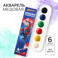 Акварель медовая «Человек-паук», 6 цветов, в картонной коробке, без кисти-