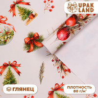 Новый год. Бумага упаковочная новогодняя  Украшения , глянец, 1 лист, 80 г/м2 , 70 х 100 см