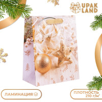Новый год. Пакет подарочный, ламинированный, Золото ,18 х 23 х 10 см.
