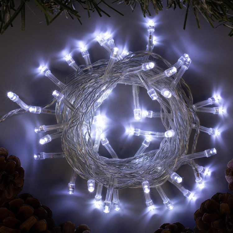 Гирлянда «Нить» 5 м, IP20, прозрачная нить, 50 LED, свечение белое, 8 режимов, 220 В 