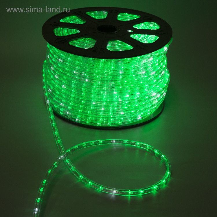Световой шнур Luazon Lighting 13 мм, IP65, 100 м, 36 LED/м, 220 В, 2W, мерцание, свечение зелёное 