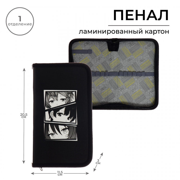 Пенал 1 секция 115 х 205 х 30 мм, Calligrata  Аниме глаза , ламинированный картон 