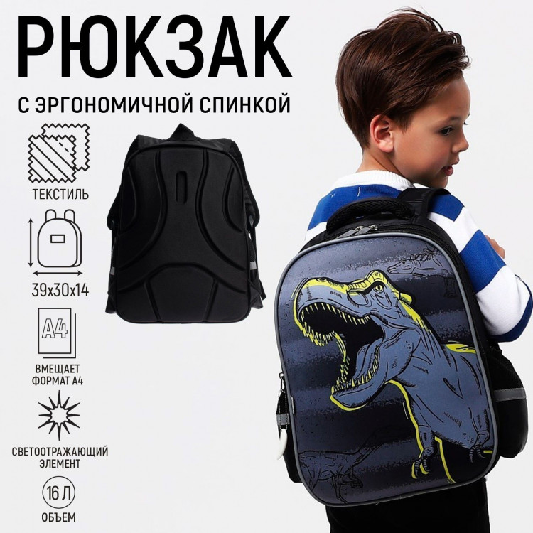 Рюкзак каркасный школьный Calligrata  Динозавры , 39 х 30 х 14 см 