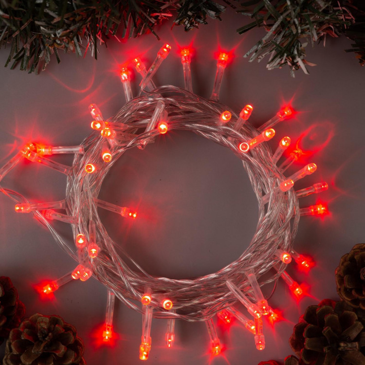 Гирлянда «Нить» 5 м, IP20, прозрачная нить, 50 LED, свечение красное, 8 режимов, 220 В 