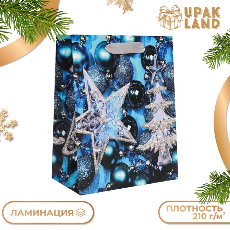Новый год. Пакет подарочный, ламинированный,  Звезда ,18 х 23 х 10 см. 