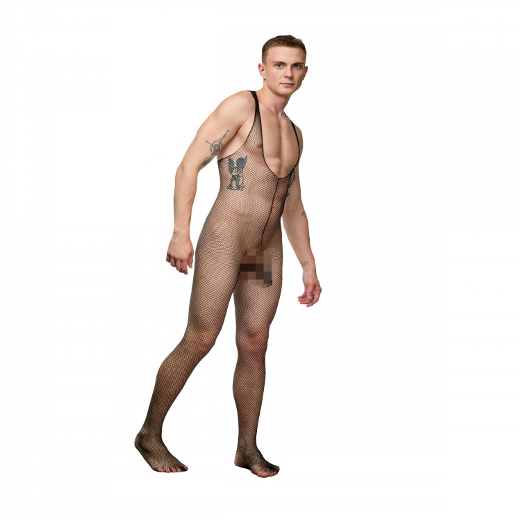 Черный мужской кэтсьюит-сетка 