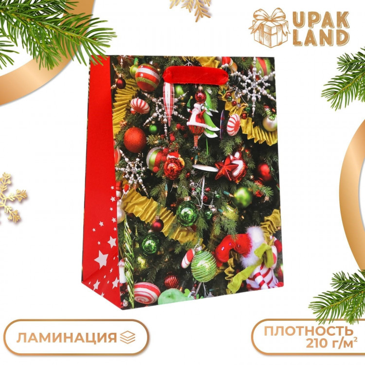 Новый год. Пакет подарочный, ламинированный,  Ёлочные игрушки ,18 х 23 х 10 см. 