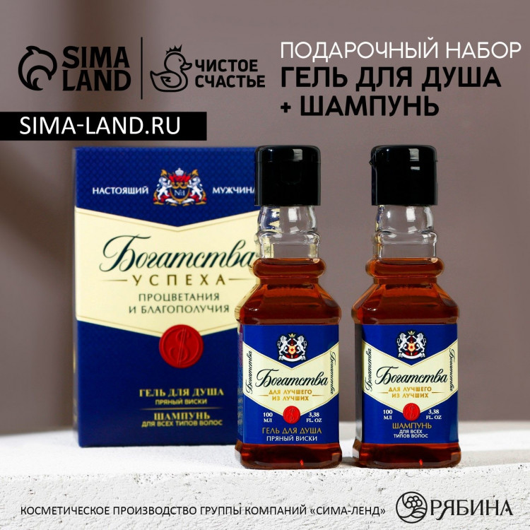 Подарочный набор косметики «Богатства!», гель для душа и шампунь для волос во флаконах виски, 2 х 100 мл, Новый Год 