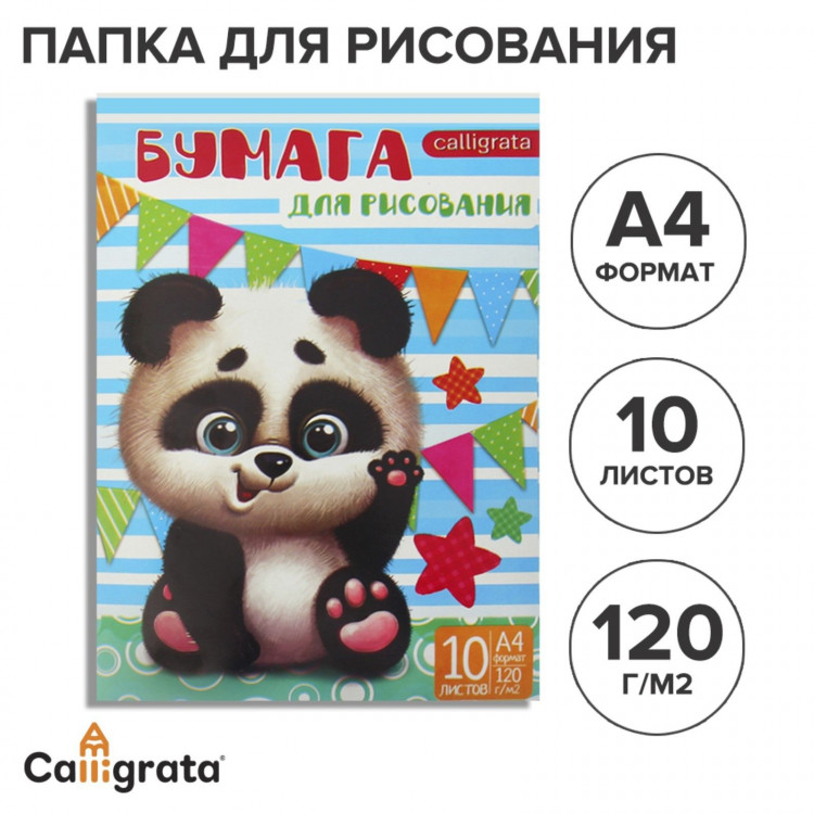 Папка для рисования А4 10 листов  Панда , блок 120г/м 