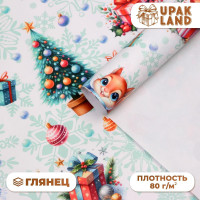 Новый год. Бумага упаковочная новогодняя  Белочка , глянец, 1 лист, 80 г/м2 , 70 х 100 см