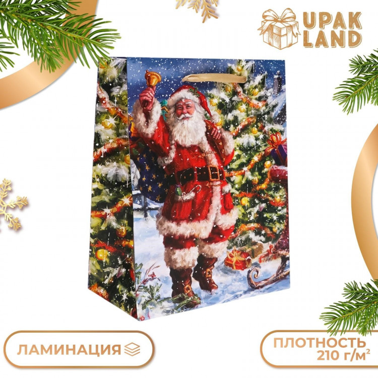 Новый год. Пакет подарочный, ламинированный,  Санта ,18 х 23 х 10 см. 