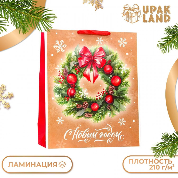Новый год. Пакет ламинированный вертикальный  Венок , XL 40 × 49 × 19 см. 