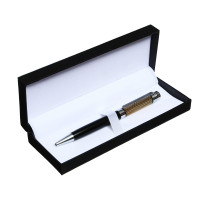 Ручка подарочная шариковая в футляре из искуственной кожи Calligrata  VIP , поворотная, корпус черный с серебрянными вставками