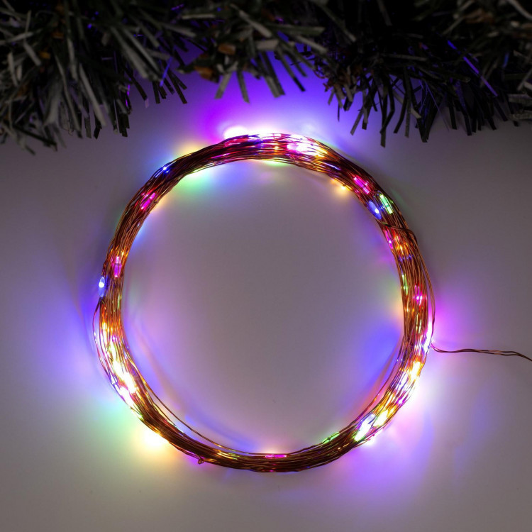 Гирлянда «Нить» 10 м роса, IP20, медная нить, 100 LED, свечение мульти, 12 В 