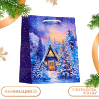 Новый год. Пакет подарочный  Зимний дом , 18 х 22,3 х 10 см.
