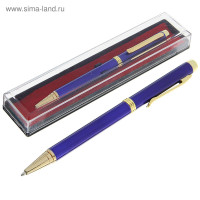 Ручка подарочная, шариковая, в пластиковом футляре, поворотная,  Эксперт , синяя с золотистыми вставками