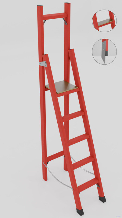 ССВ-2,2ТШМ стремянка стеклопластиковая с вертикальной опорой, Телеком, широкие ступени, металлические оконцеватели (Мягкий грунт), h=2370мм, h рабочей площадки=1300мм, ступ.5 