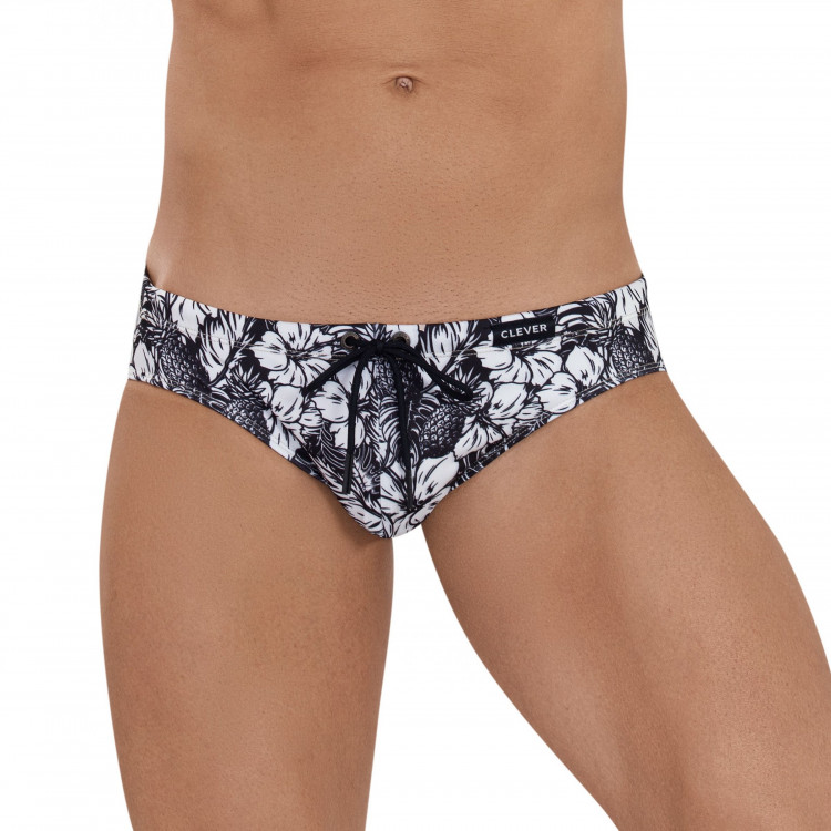 Стильные черно-белые плавки с гавайским принтом Riddle Swimsuit Brief 