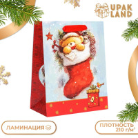 Новый год. Пакет подарочный, ламинированный,  Медвежонок ,18 х 23 х 10 см.