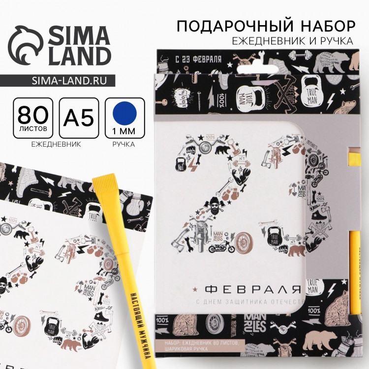 Подарочный набор «23 февраля»: ежедневник А5 80 листов и экоручка 