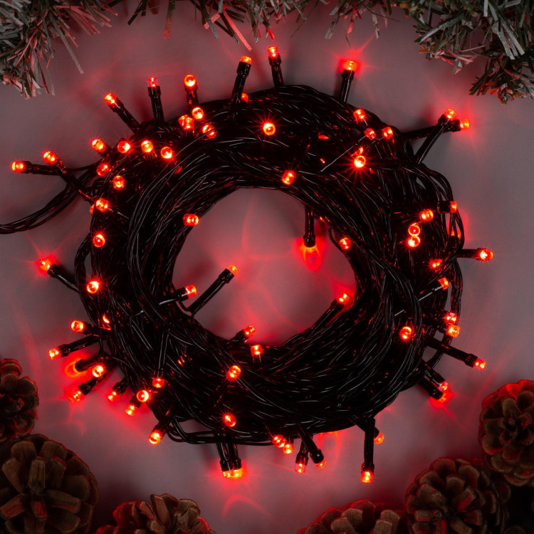Гирлянда «Нить» 10 м, IP20, тёмная нить, 100 LED, свечение красное, 8 режимов, 220 В 