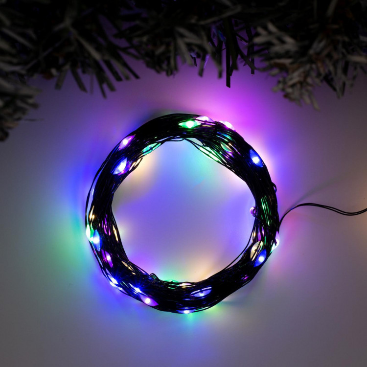 Гирлянда «Нить» 10 м роса, IP20, чёрная нить, 100 LED, свечение мульти, 12 В 