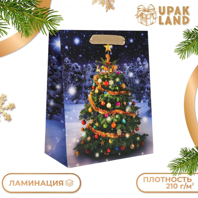 Новый год. Пакет подарочный, ламинированный,  Ёлочка ,18 х 23 х 10 см. 
