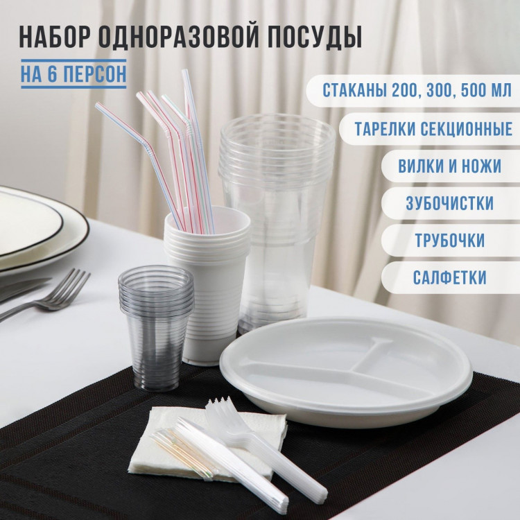 Набор пластиковой одноразовой посуды на 6 персон «Биг-Пак №2» 