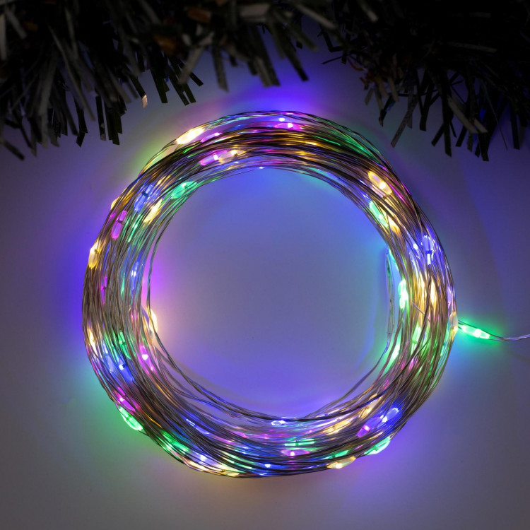 Гирлянда «Нить» 20 м роса, IP20, серебристая нить, 200 LED, свечение мульти, 12 В 