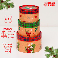 Новый год. Набор подарочных новогодних коробок 3 в 1  Клетка , 16 х 10, 14 х 9, 13 х 8,5 см.
