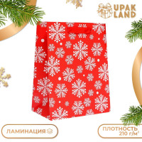 Новый год. Пакет подарочный, ламинированный,  Снежинки ,18 х 23 х 10 см.