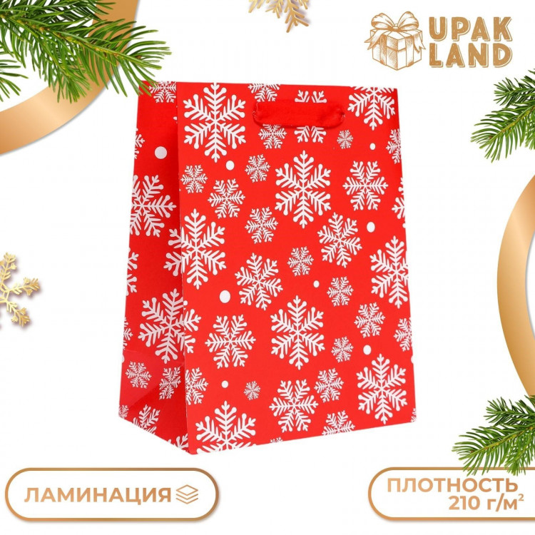 Новый год. Пакет подарочный, ламинированный,  Снежинки ,18 х 23 х 10 см. 