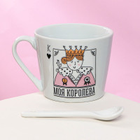 Кружка керамическая с ложкой «Моя королева», 180 мл, цвет белый