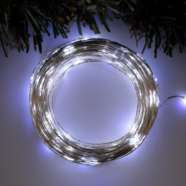 Гирлянда «Нить» 20 м роса, IP20, серебристая нить, 200 LED, свечение белое, 12 В 
