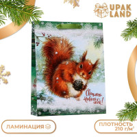 Новый год. Пакет ламинированный вертикальный  Белочка ,33 х 42 х 10 см.