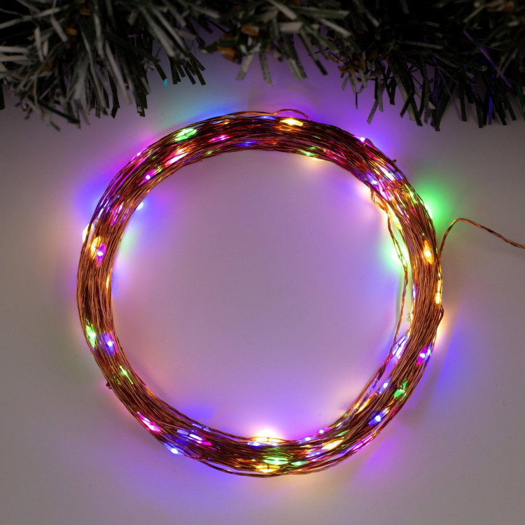 Гирлянда «Нить» 20 м роса, IP20, медная нить, 200 LED, свечение мульти, 12 В 