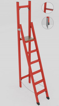 ССВ-2,4АТМ стремянка стеклопластиковая с вертикальной опорой, Телеком, абразивное покрытие ступеней, металлические оконцеватели (Мягкий грунт), h=2620мм, h рабочей площадки=1500мм, ступ.6