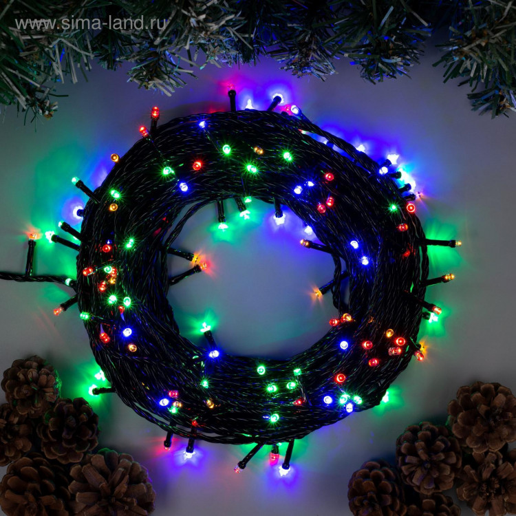 Гирлянда «Нить» 20 м, IP20, тёмная нить, 200 LED, свечение мульти, 8 режимов, 220 В 