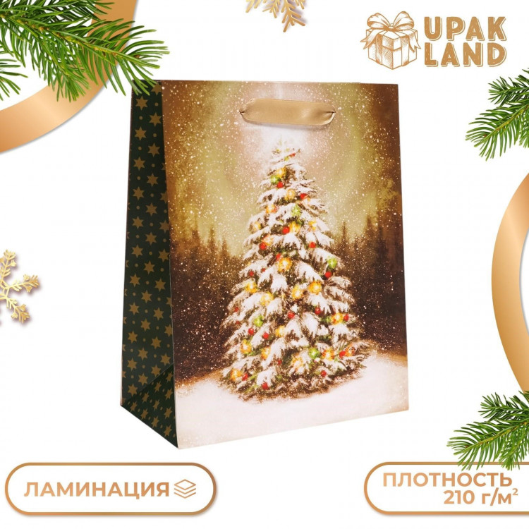 Новый год. Пакет подарочный, ламинированный,  Ёлочка в лесу ,18 х 23 х 10 см. 