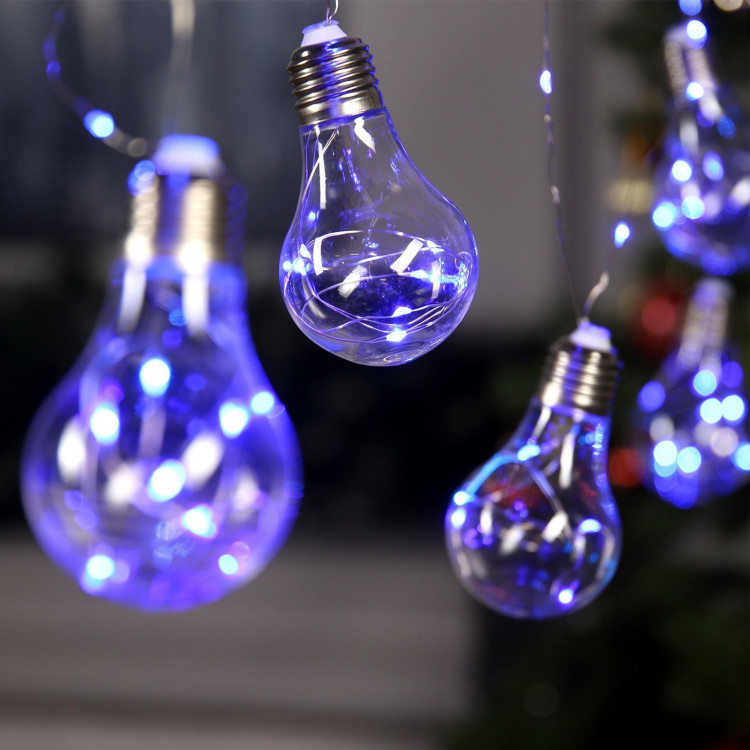 Гирлянда «Нить» 3 м с насадками «Лампочки», IP20, серебристая нить, 100 LED, свечение синее, 3.5 В 