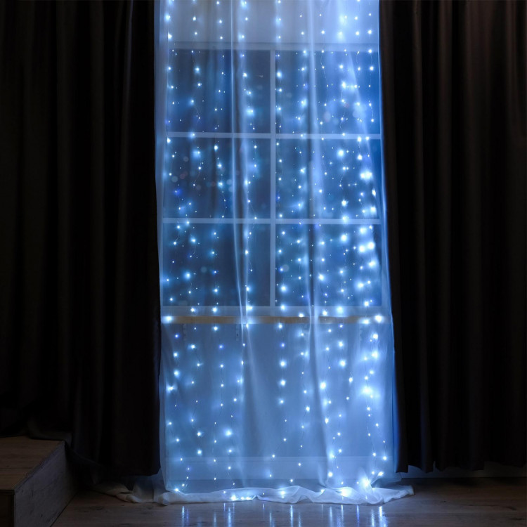 Гирлянда «Занавес» 2.8 × 3 м роса на крючках, IP20, серебристая нить, 300 LED, свечение белое, мерцание, USB 