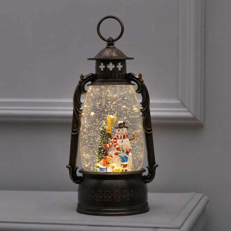 Светодиодная фигура «Фонарь с детьми и снеговиком» 15 × 30 × 12.5 см, пластик, батарейки ААх3 (не в комплекте), USB, свечение тёплое белое 