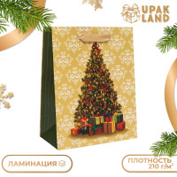 Новый год. Пакет подарочный, ламинированный,  Ёлочка с подарками ,18 х 23 х 10 см.