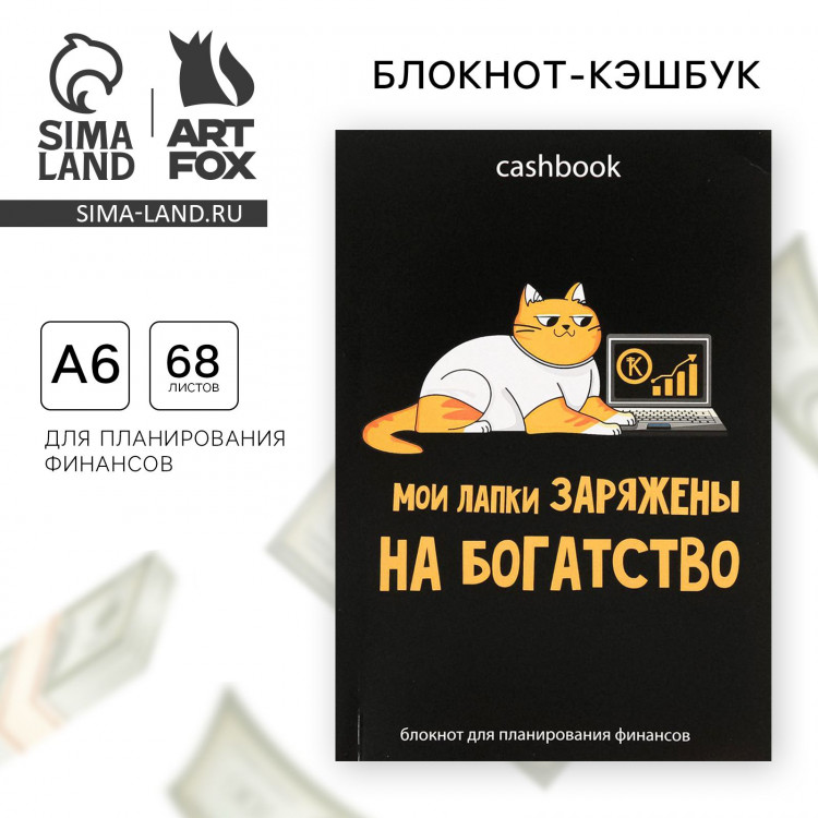 Умный блокнот CashBook А6, 68 листов «Кот трудоголик» 